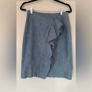 J Crew Chambray Pencil Skirt with Ruffle